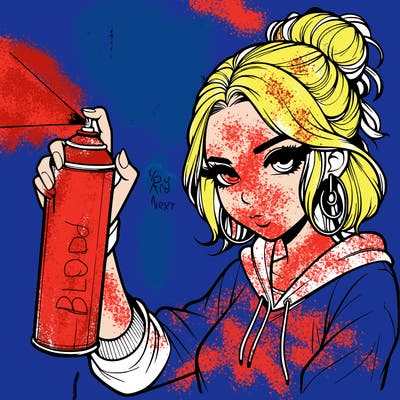 a realistic girl spray painting