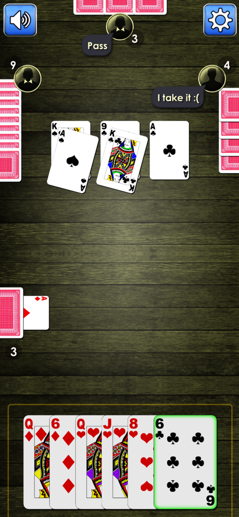 Durak: Classic & Transferable - Jeu mobile Durak Classic montrant une correspondance de cartes sur une table en bois numérique.