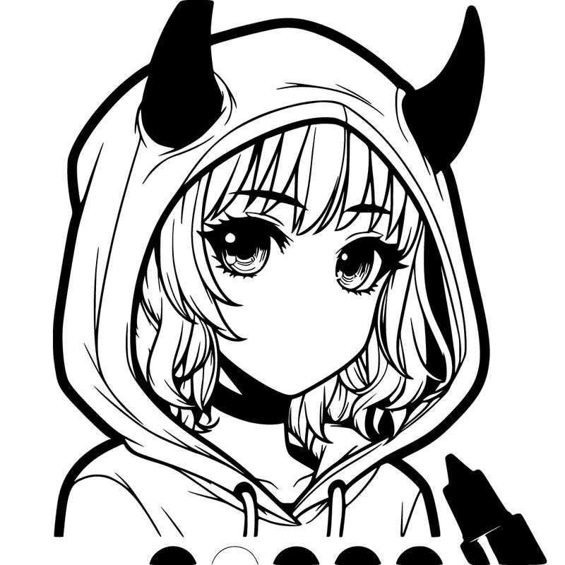 realistic girl with hoodie and horns