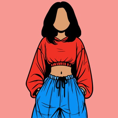 realistic girl faceless with baggy pants and a crop top