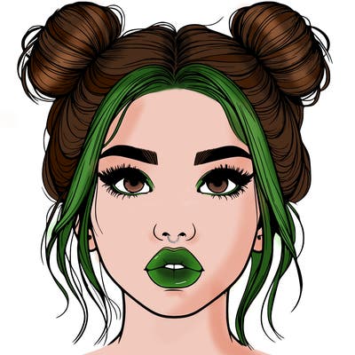 realistic girl with two buns on her hair and lips