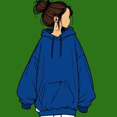 realistic girl with a oversized sweatshirt on and a bun