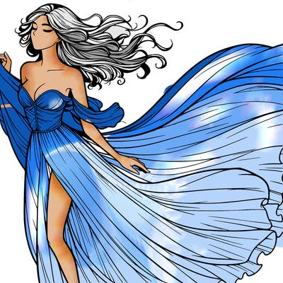 realistic woman in dress flowing the the wind