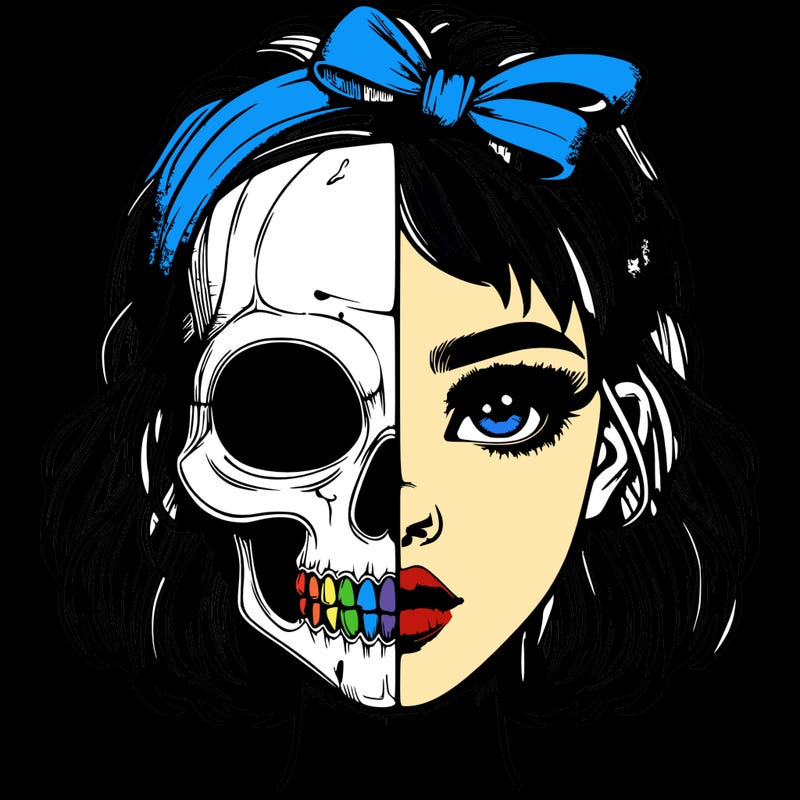 realistic girl with half skull mask