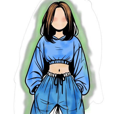 realistic girl faceless with baggy pants and a crop top