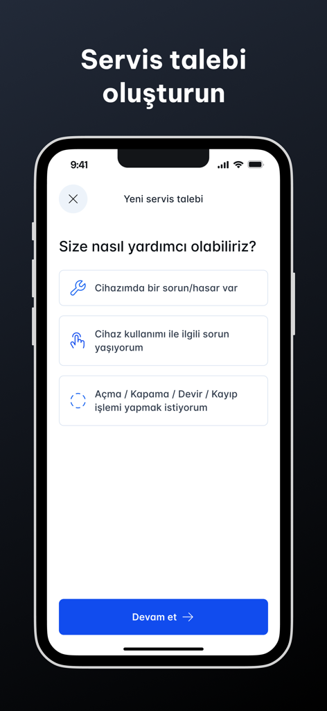 fito - Interface of the fito app for creating a new service request for POS terminals
