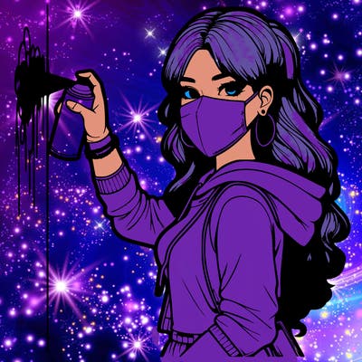 realistic girl with mask spray painting a wall