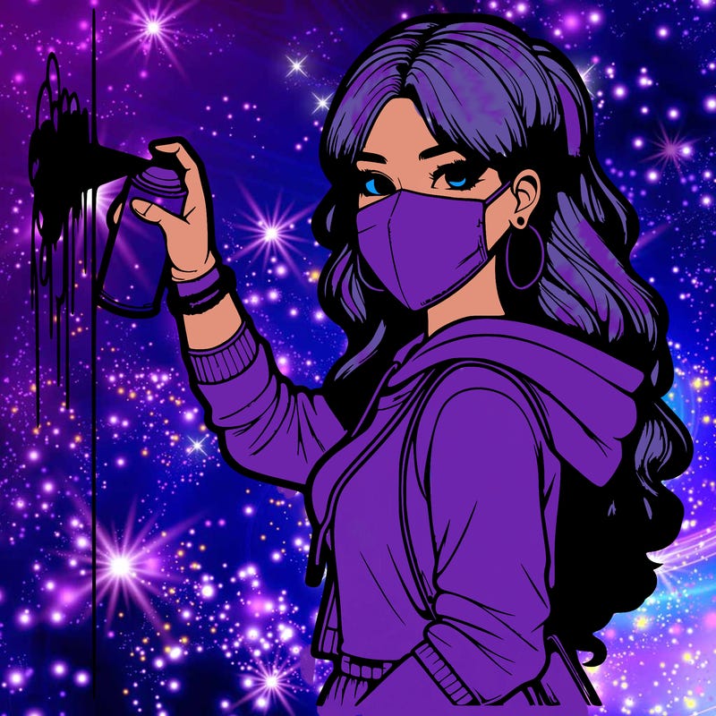 realistic girl with mask spray painting a wall