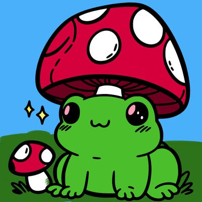 a cute frog with a mushroom hat