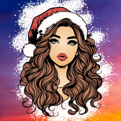 realistic christmas girl with wavy hair and lips