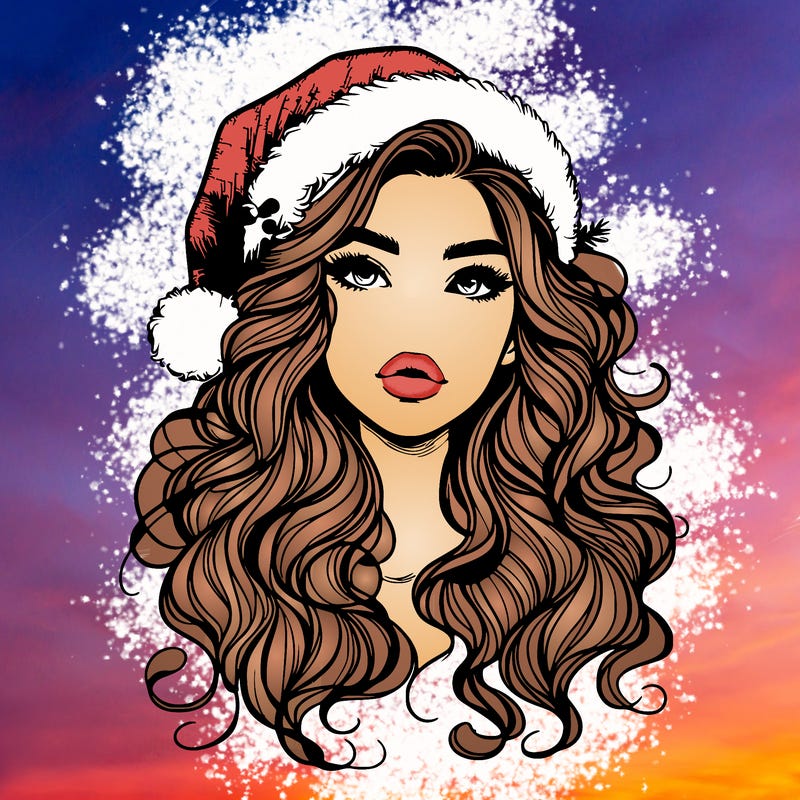 realistic christmas girl with wavy hair and lips