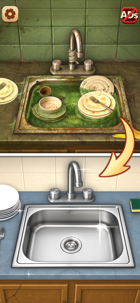 Before and after comparison of a kitchen sink cleaning makeover.