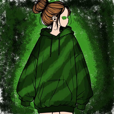 realistic girl with a oversized sweatshirt on and a bun