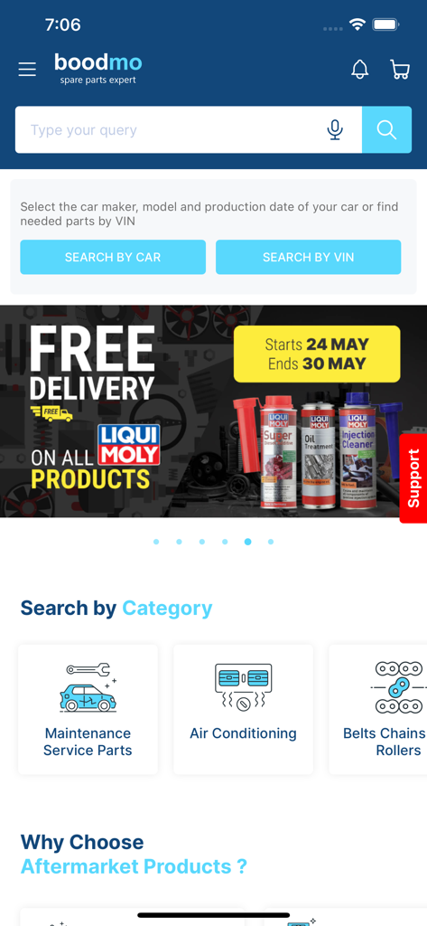 Boodmo - Boodmo mobile app interface for searching car spare parts by VIN or category