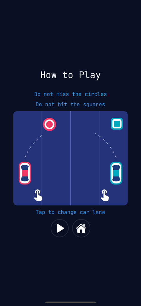 Pantalla de cómo jugar del juego Two Cars explicando los controles y las reglas