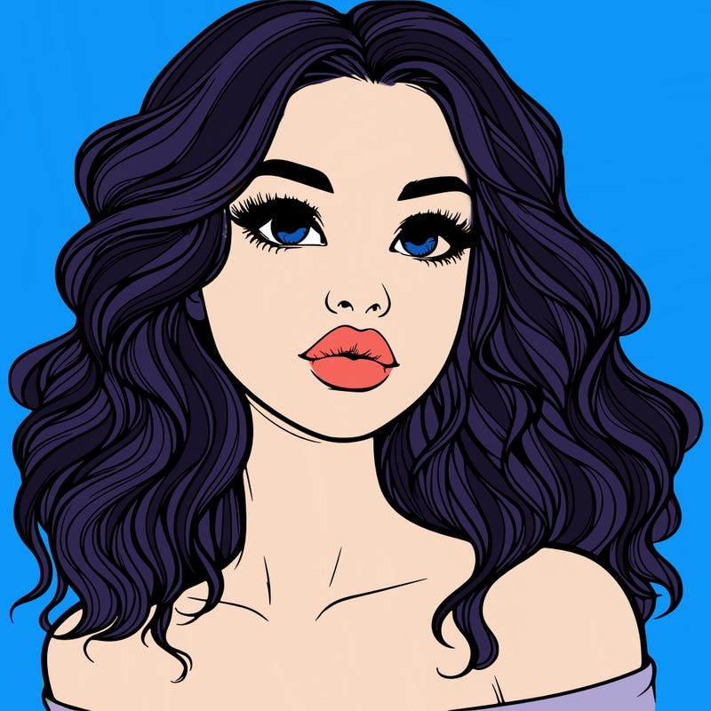 realistic girl with wavy hair and lips