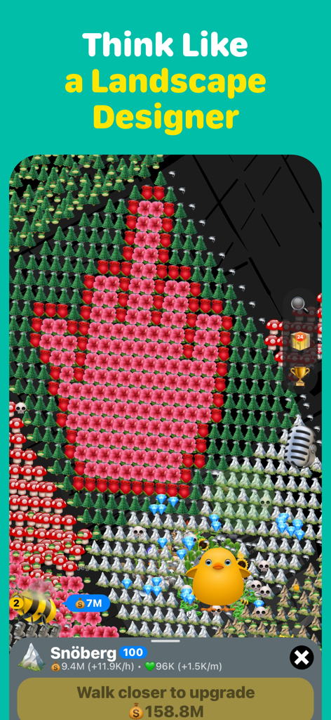 Cheapshot - Map Game - A screenshot of the Cheapshot map featuring landscape art made of flowers in the shape of a middle finger with the text Think Like a Landscape Designer