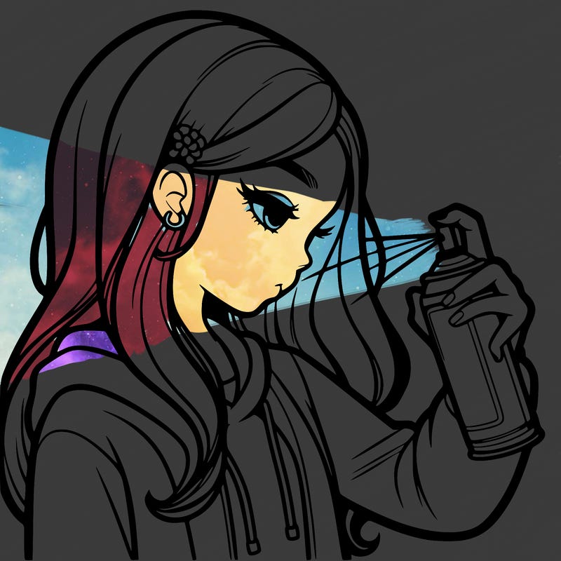 a realistic girl spray painting