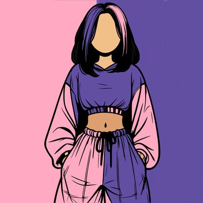 realistic girl faceless with baggy pants and a crop top