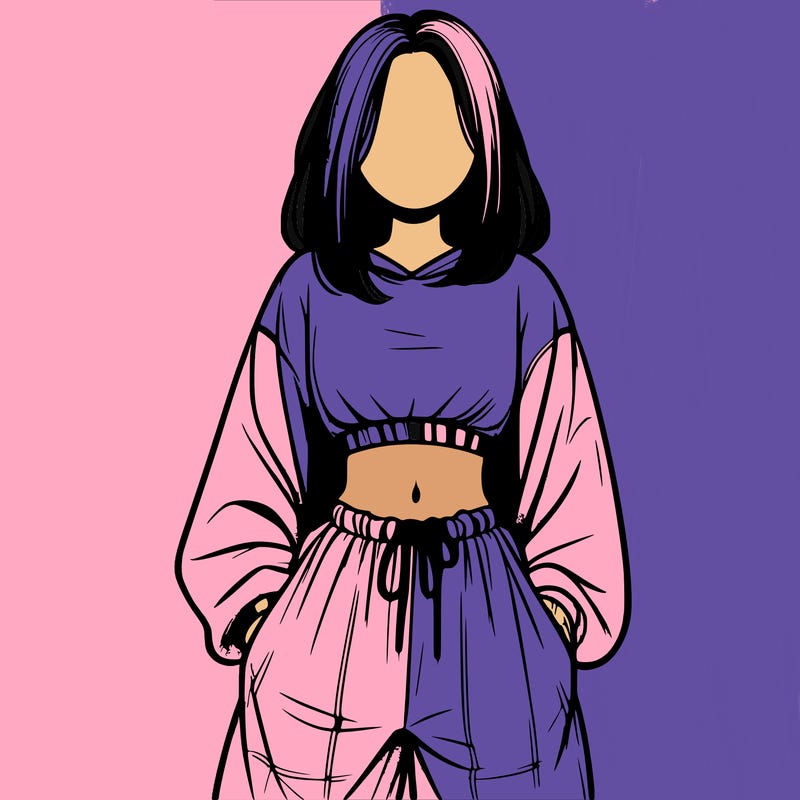 realistic girl faceless with baggy pants and a crop top