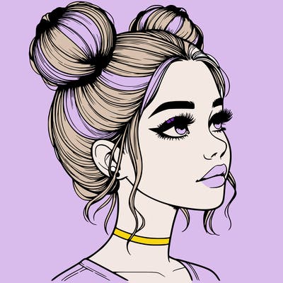 realistic girl with buns on the top of her head