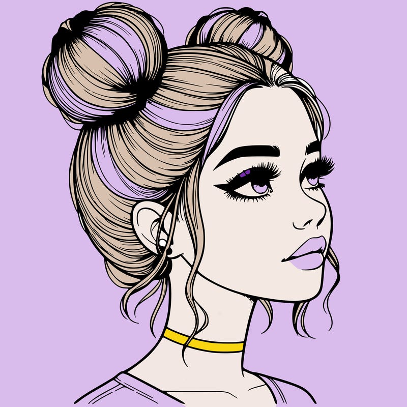 realistic girl with buns on the top of her head