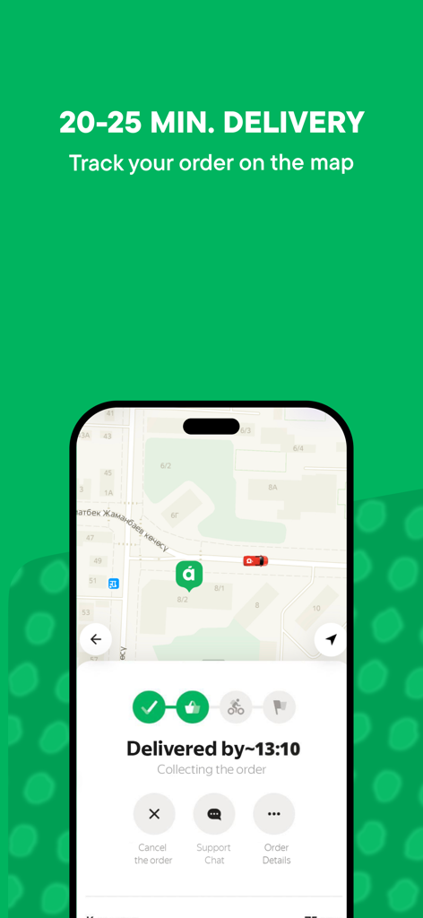 Alma Go – доставка продуктов - Real-time map tracking for grocery delivery in the Alma Go mobile app