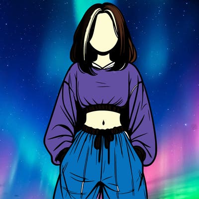 realistic girl faceless with baggy pants and a crop top