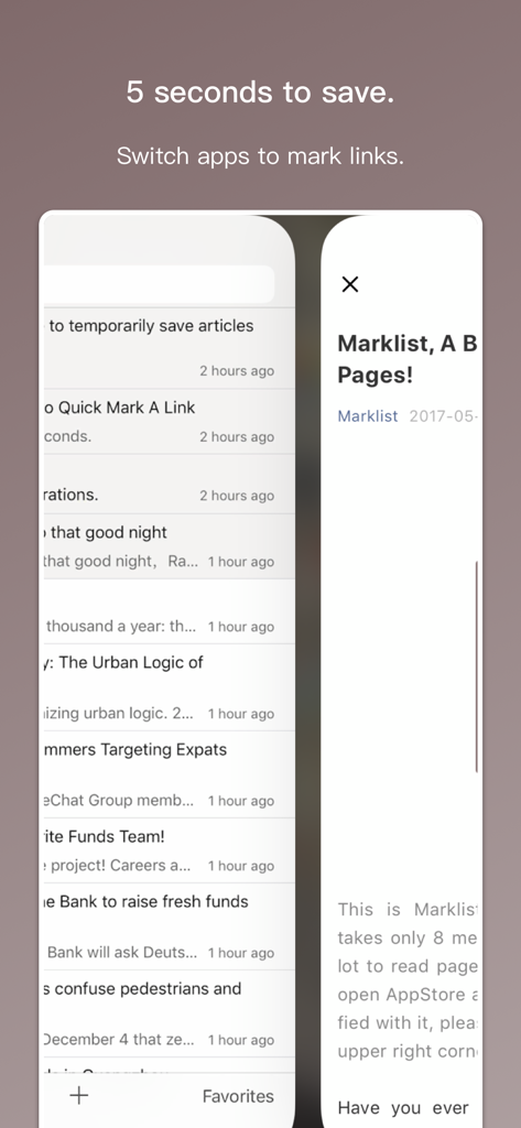 Marklist - Manage Later Things - Marklist app interface displaying the quick save feature by switching apps