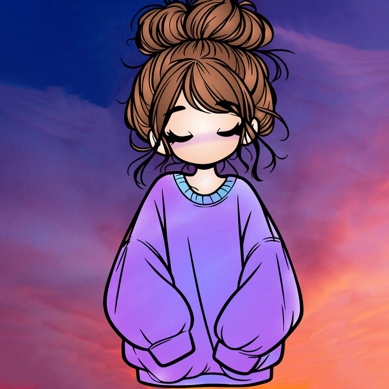 girl with baggy sweatshirt and messy bun