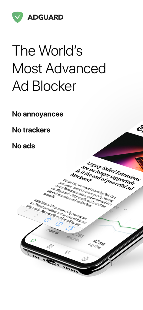 AdGuard Pro — adblock&privacy - AdGuard Pro app screen displaying the worlds most advanced ad blocker with no ads or trackers on an iPhone