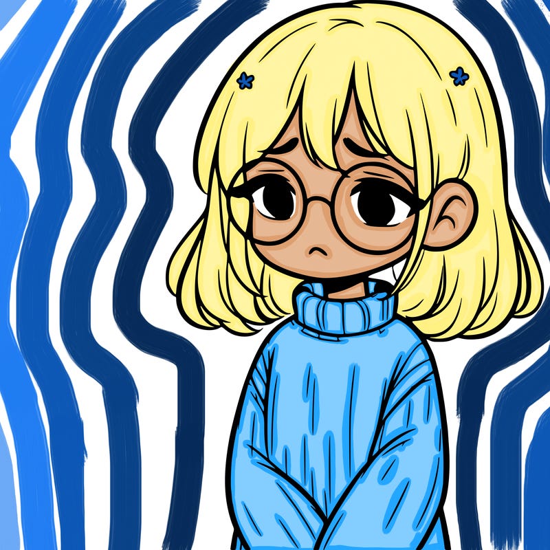 sad girl with glasses in a sweater