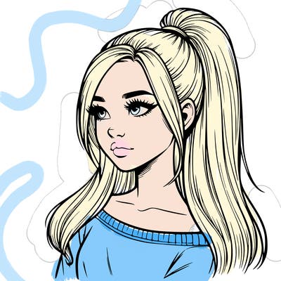 realistic girl with a high ponytail