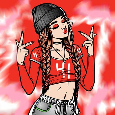 realistic teenage girl with braids and a beanie and crop top doing 🫶🏼