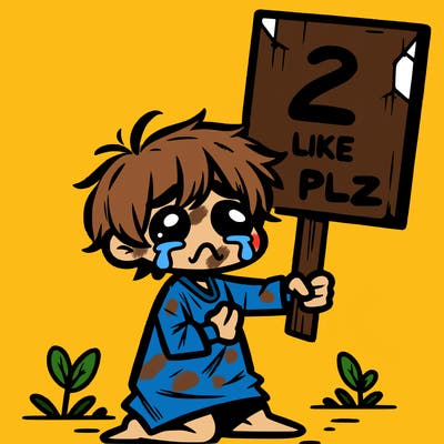 small poor toddler crying with sign that says 2 like plz