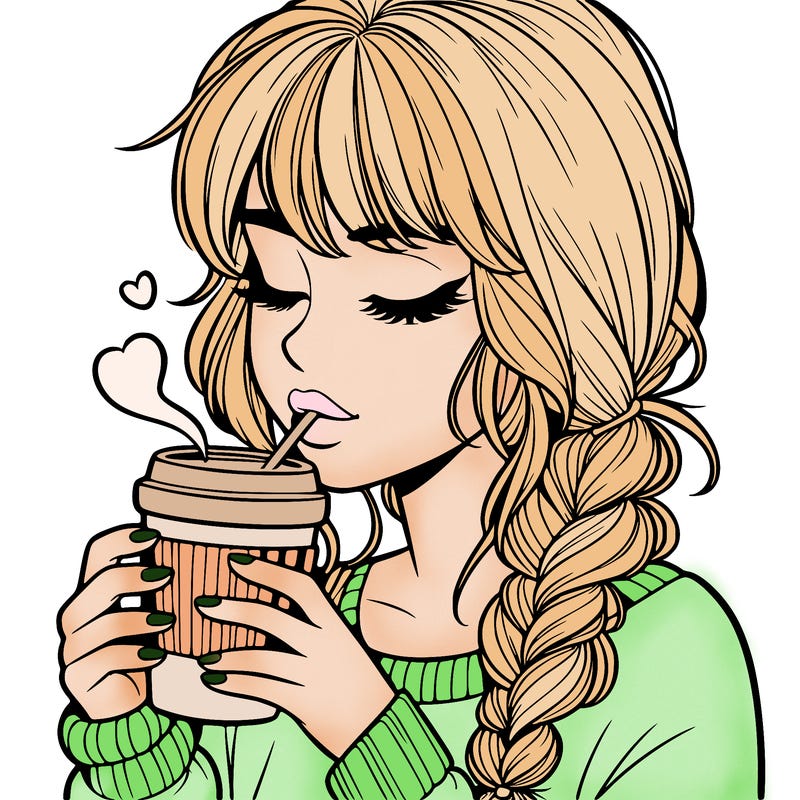 realistic girl drinking coffee