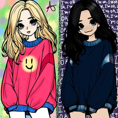 realistic girl with baggy sweater