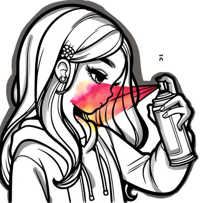 a realistic girl spray painting