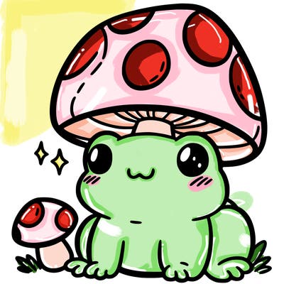 a cute frog with a mushroom hat