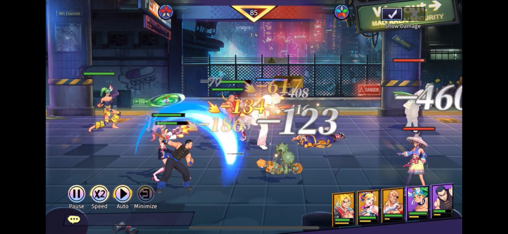 다양한 캐릭터와 특수 효과가 있는 파이터스 레거시 모바일 방치형 RPG 자동 전투 장면