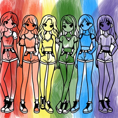 a group of girls wearing crop tops and shorts