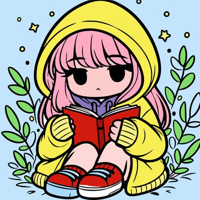 girl in oversized hoodie reading a book