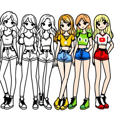a group of girls wearing crop tops and shorts