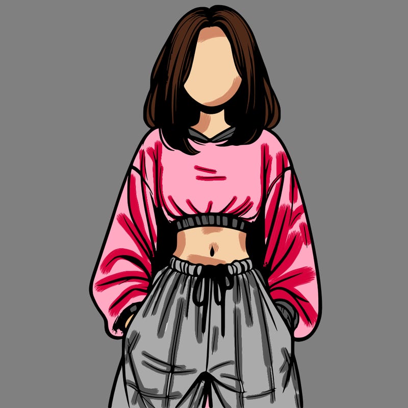 realistic girl faceless with baggy pants and a crop top