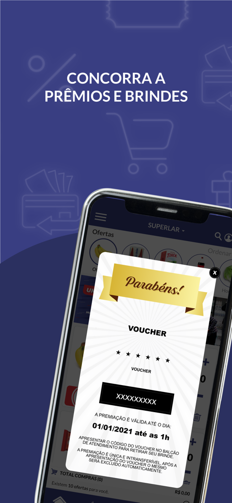 Superlar Supermercados - Superlar Supermercados app screen showing a digital prize voucher for rewards and giveaways