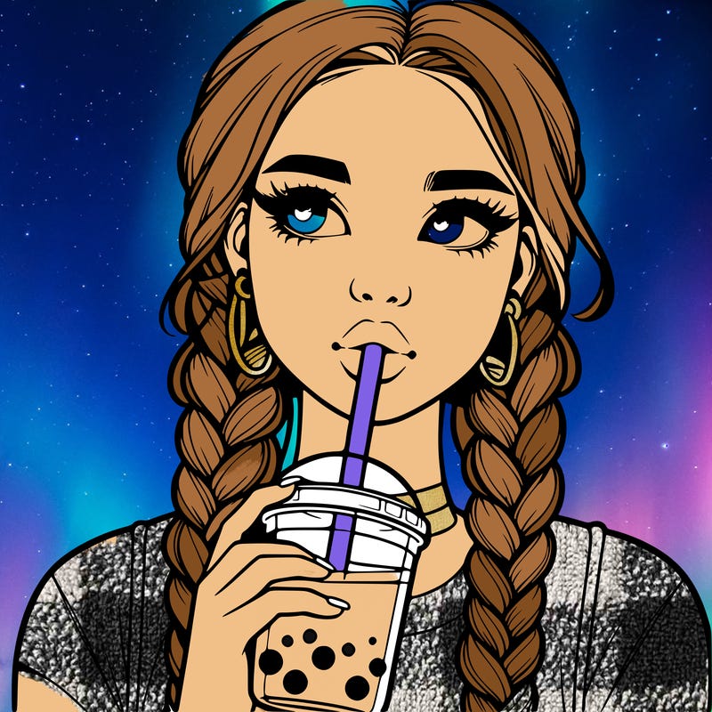 realistic girl with braided hair drinking boba