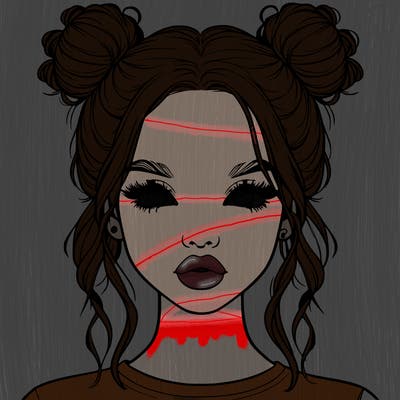 realistic girl with two buns in hair and lips