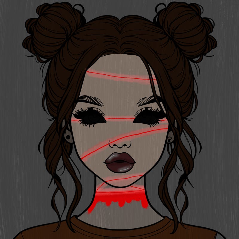 realistic girl with two buns in hair and lips