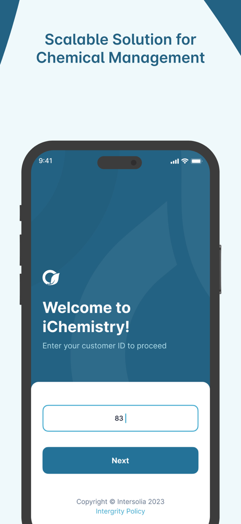 iChemistry - Welcome screen of the iChemistry app for chemical management