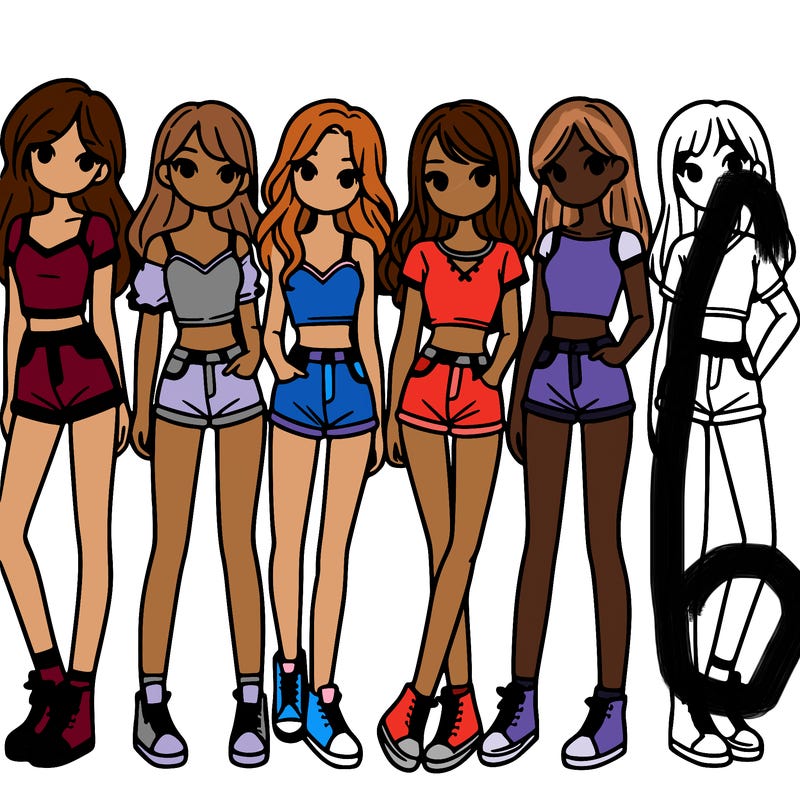 a group of girls wearing crop tops and shorts